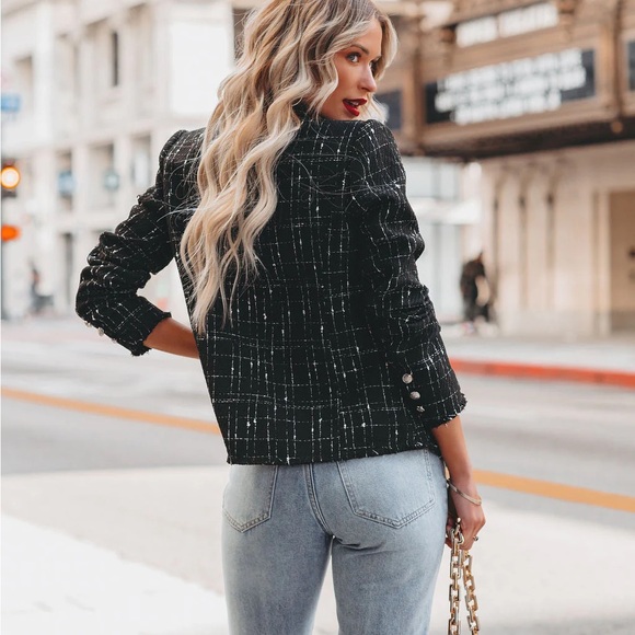 Giovana Pocketed Tweed Blazer - Black - Picture 4 of 4